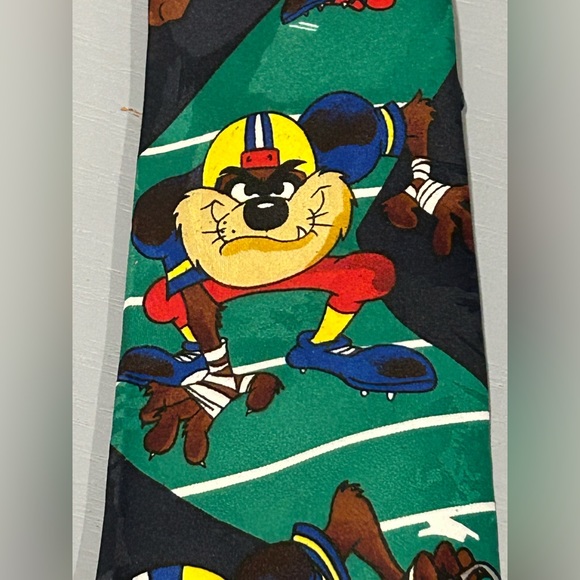 Vintage 1995 Vintage Looney Tunes Mania Taz Football Themed Men's Neck Tie - Picture 3 of 7